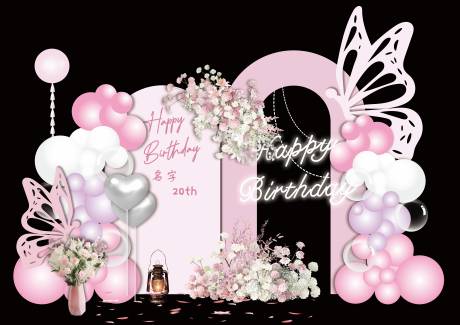 源文件下载【生日婚礼定亲粉色堆头美陈】编号：34460029607002557