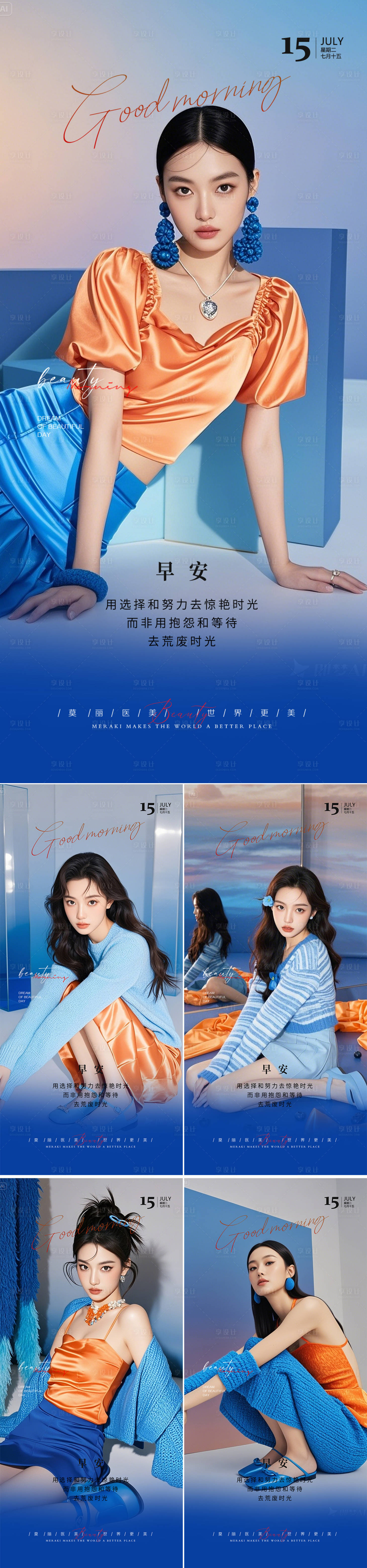 源文件下载【享设计】搜索编号：93830029943432984【医美早安系列人物海报】
