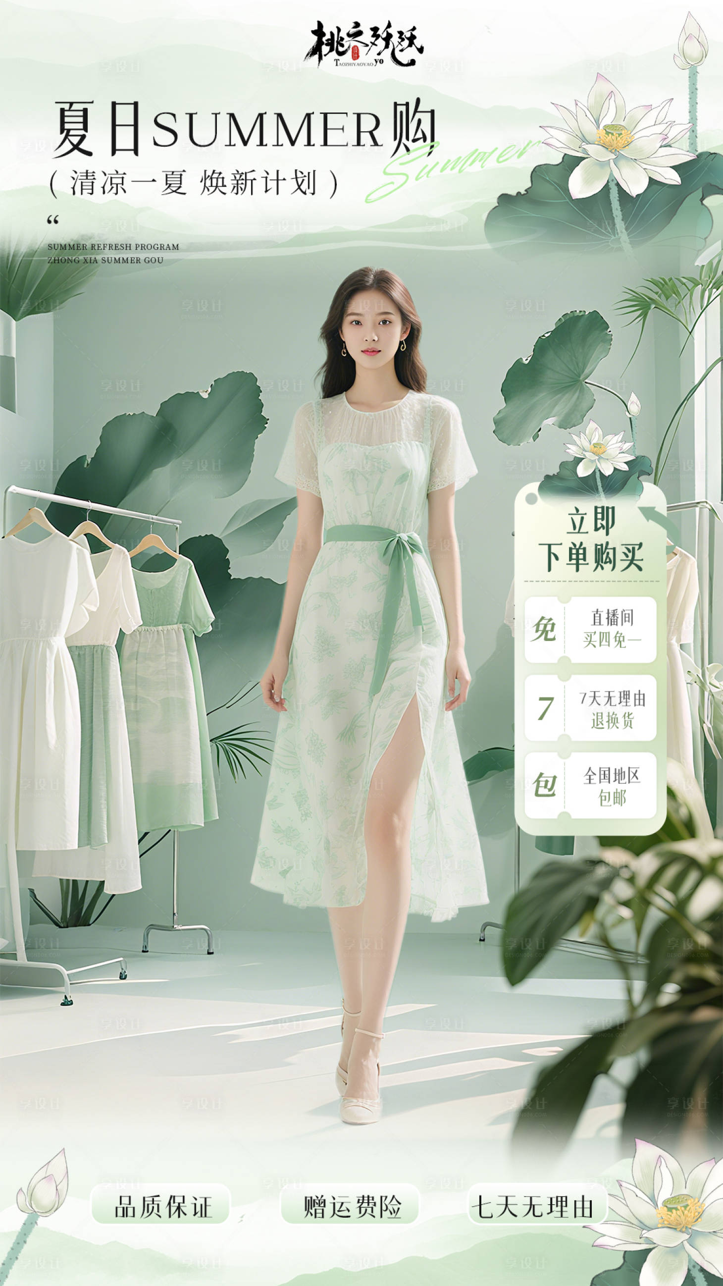 源文件下載【享設計】搜索編號：27910030151673649【夏季水墨風服裝直播背景】