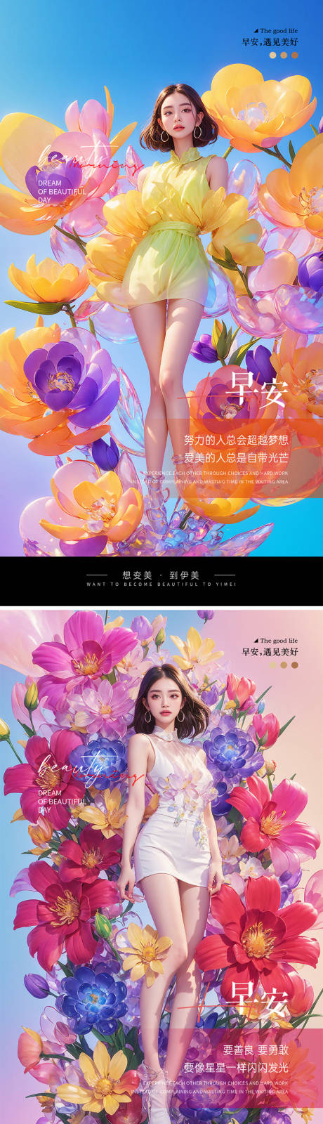 源文件下载【医美早安花朵系列海报】编号：85750030420698460