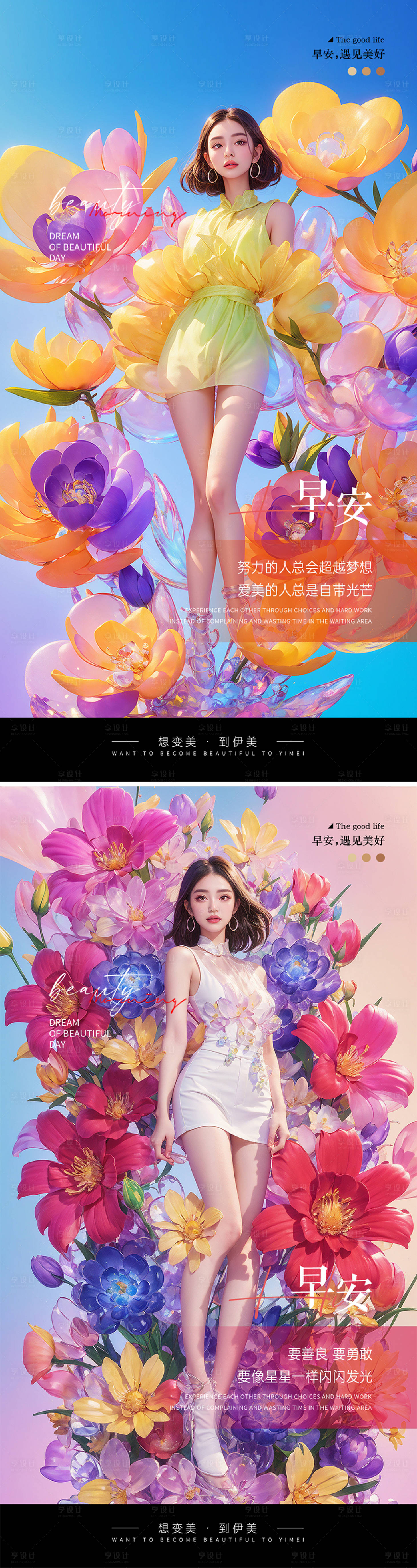 源文件下載【享設計】搜索編號：85750030420698460【醫美早安花朵系列海報】