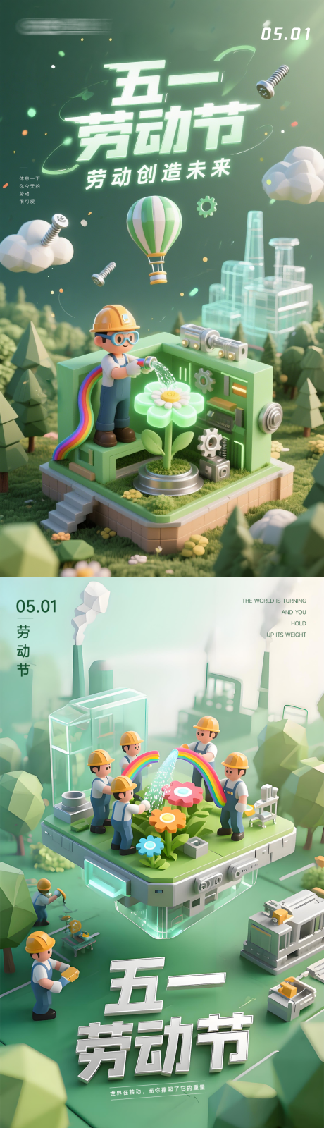 源文件下载【五一劳动节创意插画海报】编号：82020030446352646
