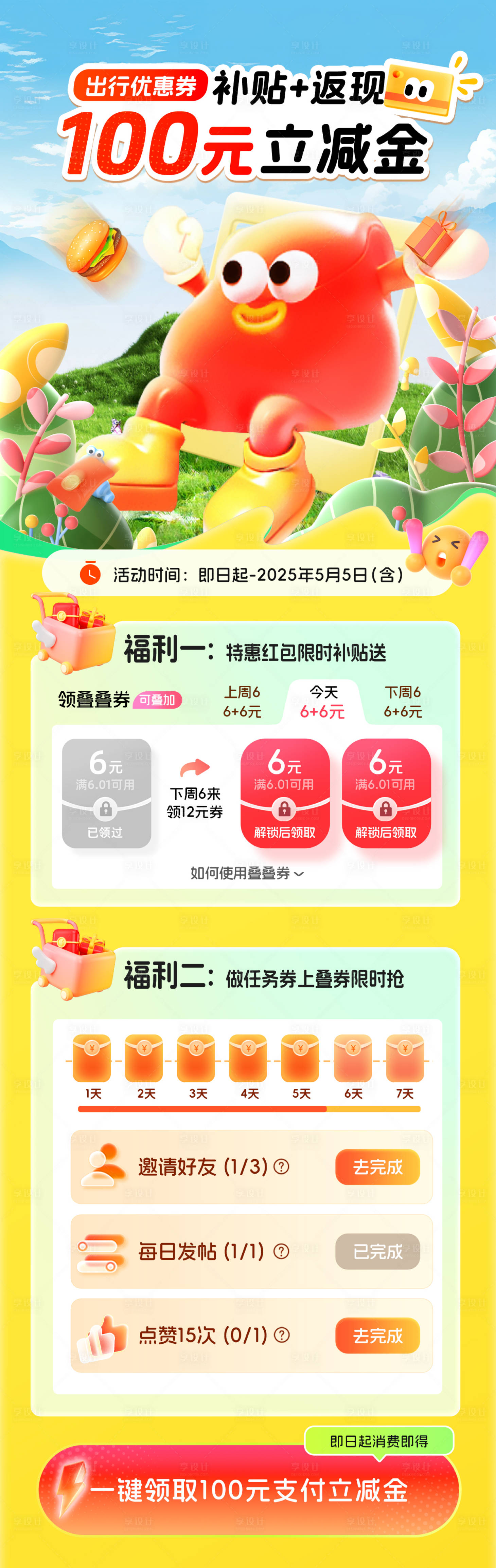 源文件下载【出行补贴立减金红包优惠券特惠福利长图】编号：21330029875165766