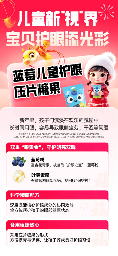 儿童视力蓝莓护眼糖糖果介绍宣传海报
