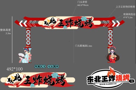 源文件下載【國潮戶外燒烤桁架拱門燒烤門頭設計】編號：28560030499646321