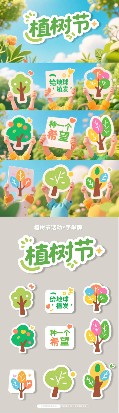 源文件下载【植树节手举牌氛围牌活动物料】编号：68740030365604448