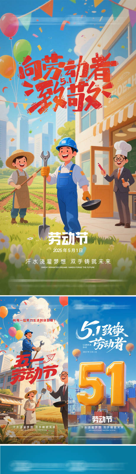 源文件下载【劳动节节日移动端海报】编号：55600030445095580