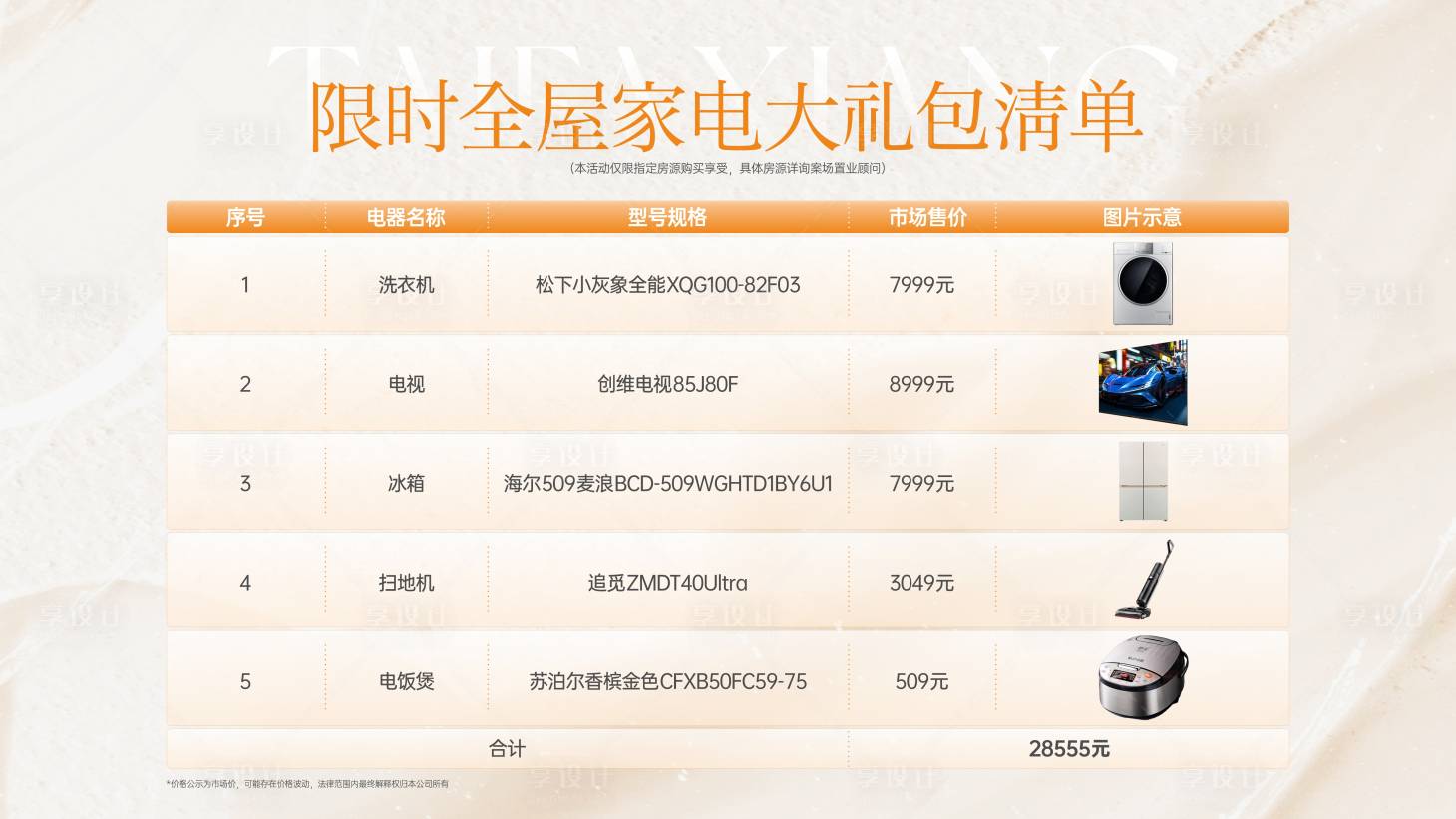 源文件下載【享設(shè)計(jì)】搜索編號(hào)：68820029947563520【全屋家電清單背景板】