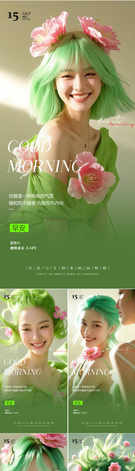 源文件下载【享设计】搜索编号：91390029942903480【医美早安系列人物海报】