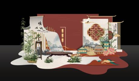 源文件下载【中式古风留影区美陈】编号：85320030385656881