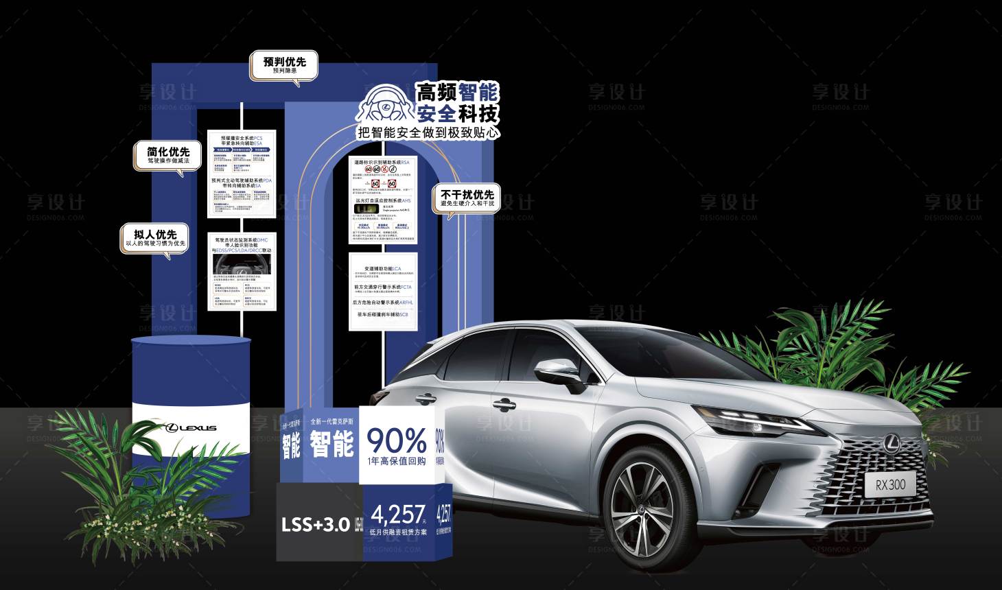源文件下载【享设计】搜索编号：99180030416826606【汽车蓝色美陈DP布置】