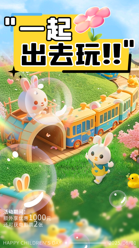 源文件下载【绿色春季儿童卡通3D海报】编号：42530029989363444