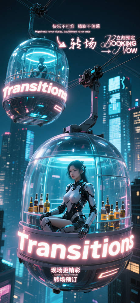 酒吧夜店转场预定机甲美女胶囊缆车