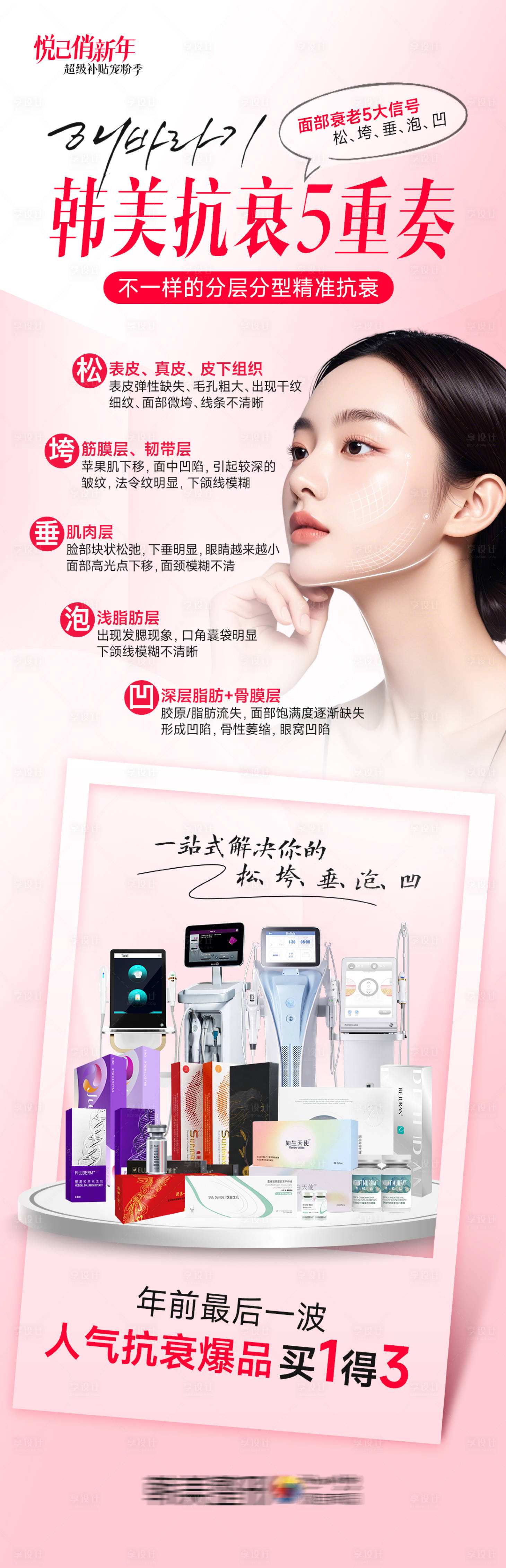 源文件下载【享设计】搜索编号：43400030415455012【医美节前抗衰美肤抗衰5重奏长图海报】