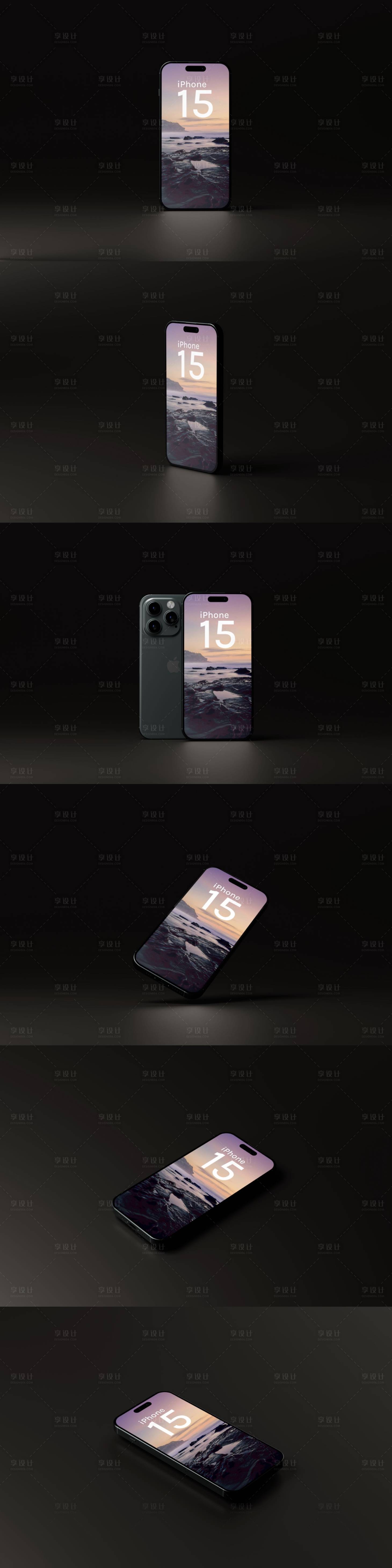 源文件下载【享设计】搜索编号：34540029883914875【优雅暗黑iPhone15样机】