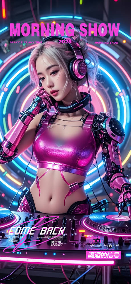 酒吧夜店预定转场赛博风的打碟美女