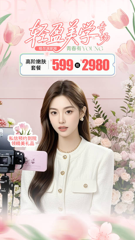 源文件下载【医美轻盈美学直播海报】编号：68560030397754390