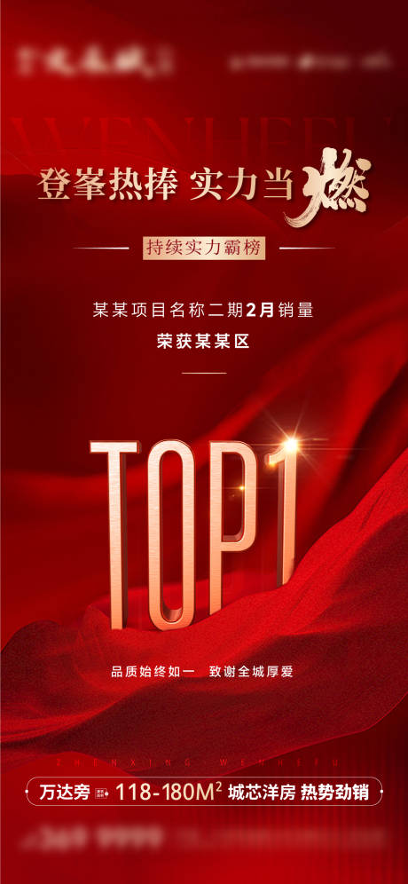 源文件下载【地产热销top1红金色海报】编号：59340030011118558