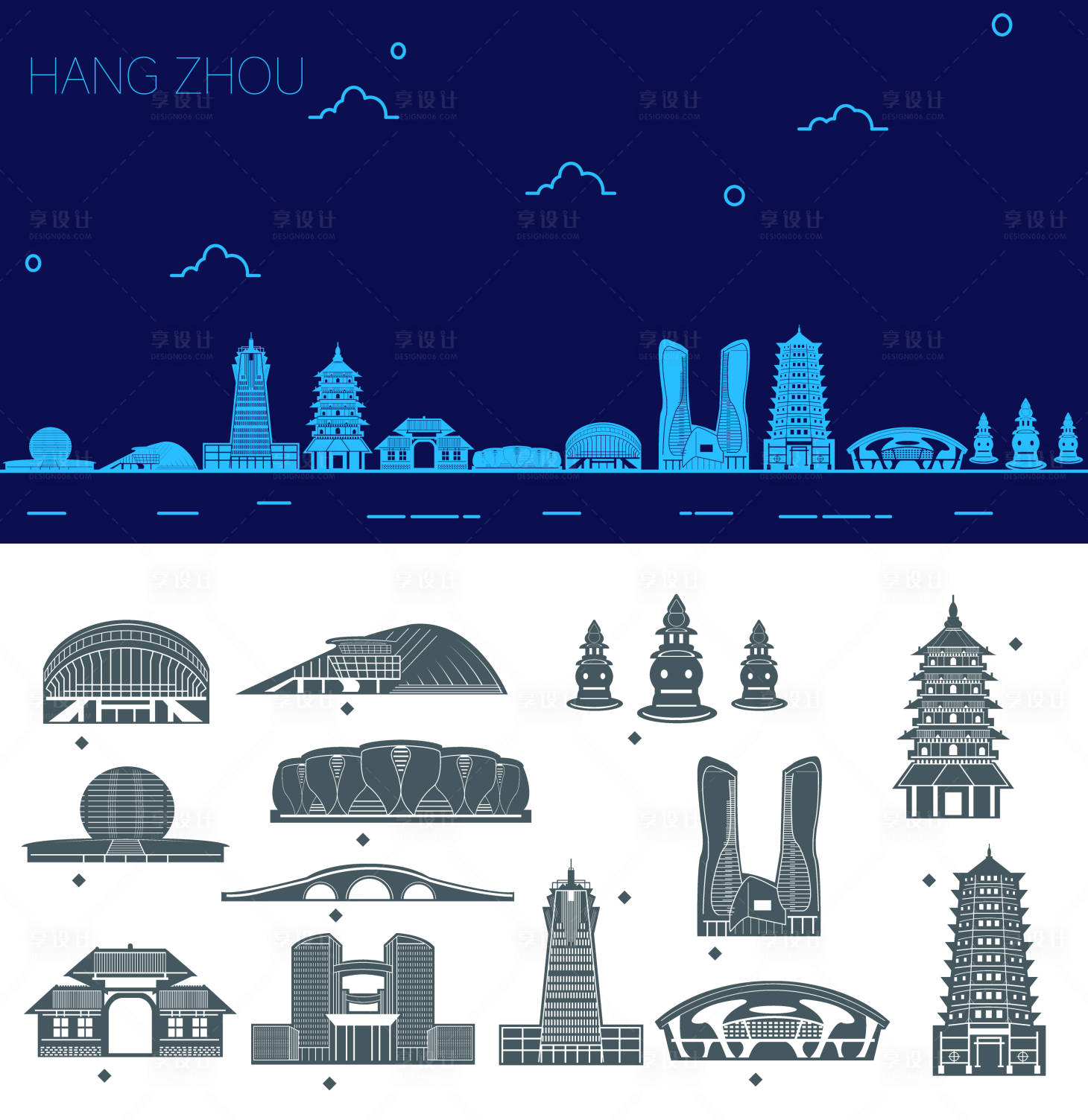 源文件下载【杭州建筑地标系列线稿】编号：32530029887945802