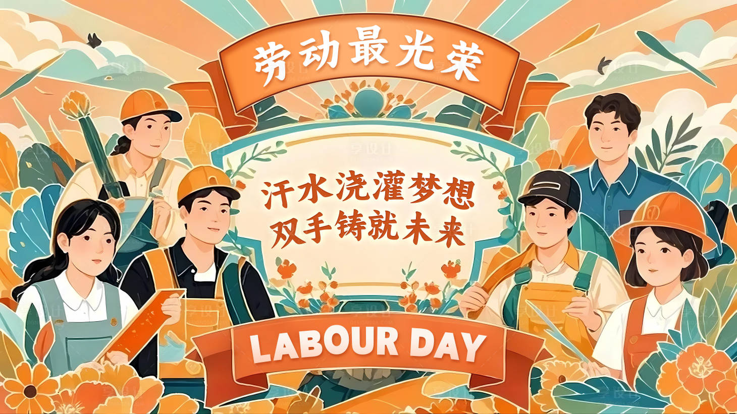 源文件下载【享设计】搜索编号：75030030299764203【五一劳动节复古活动展板】