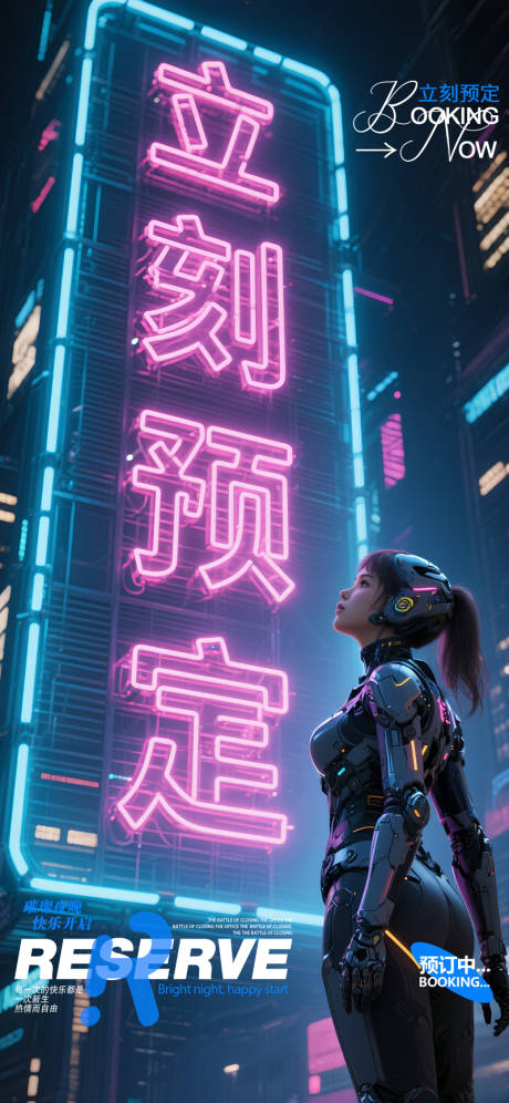 酒吧夜店转场立刻预定灯牌机甲美女海报