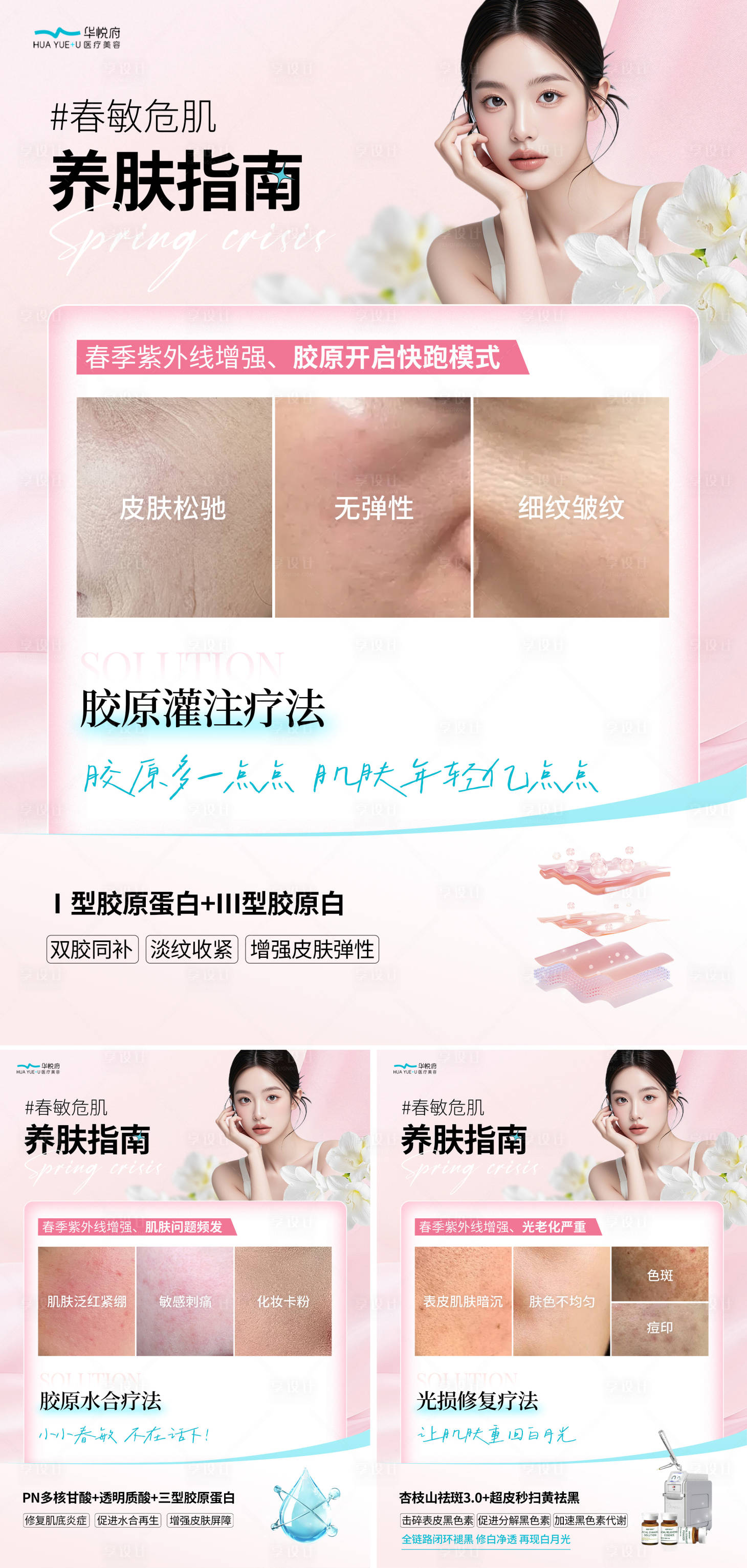 源文件下载【享设计】搜索编号：17120029922585417【医美春敏危肌养肤指南系列海报】