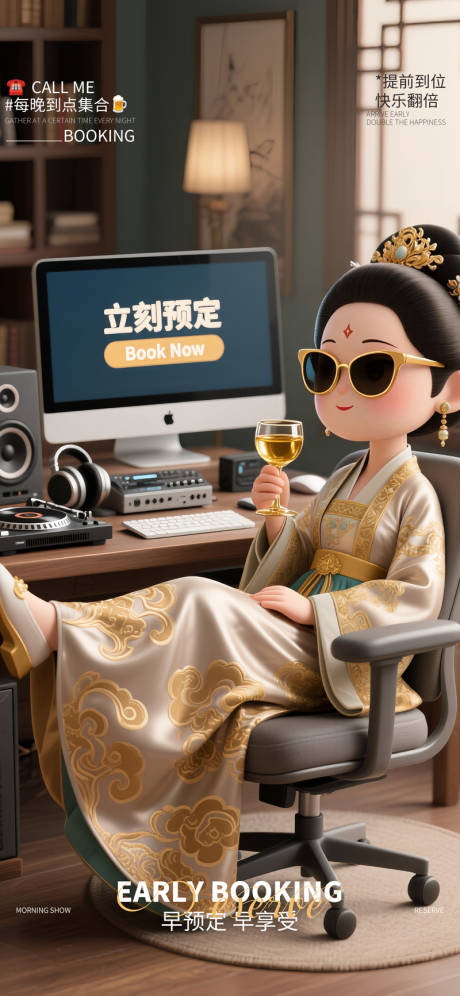 酒吧KTV早场预定转场国风古装海报