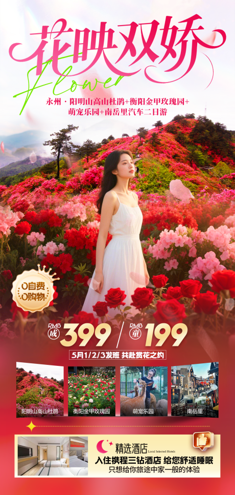 旅游海报春天赏花季玫瑰杜鹃花