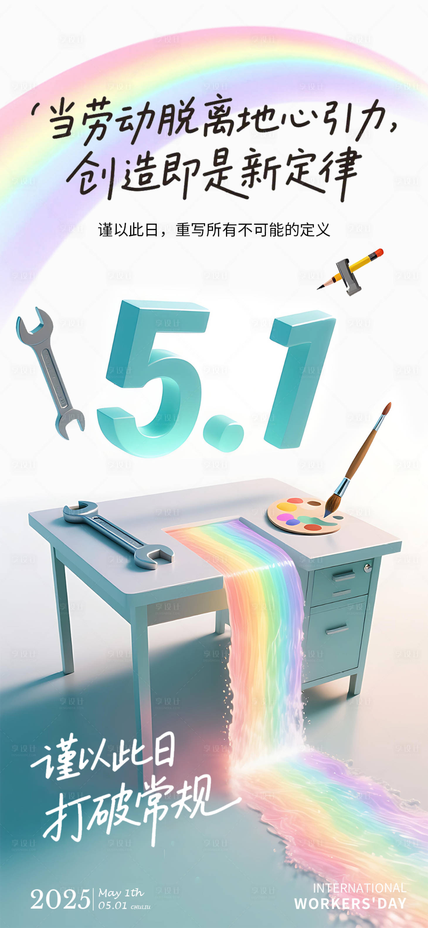 源文件下载【享设计】搜索编号：26800030050538807【五一劳动节彩虹创意海报】