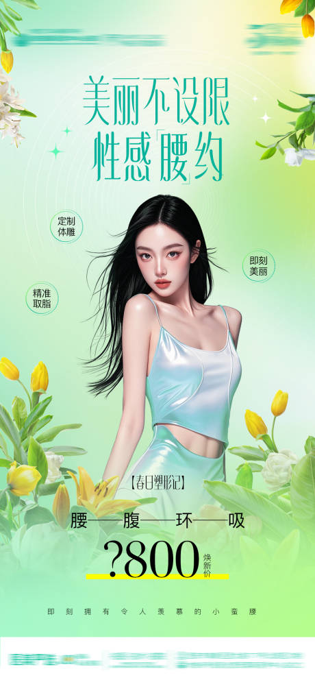 源文件下载【享设计】搜索编号：40210030352809346【医美整形AI模特腰腹环吸性感夏日花】