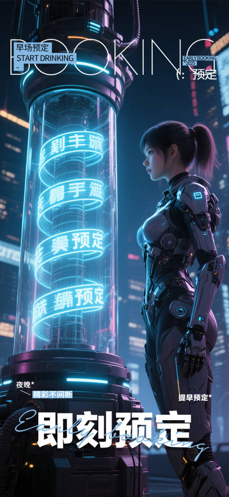 酒吧夜店早场预定转场机械美女能发光字