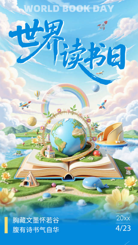 源文件下载【世界读书日c4d插画海报】编号：20590030093213508