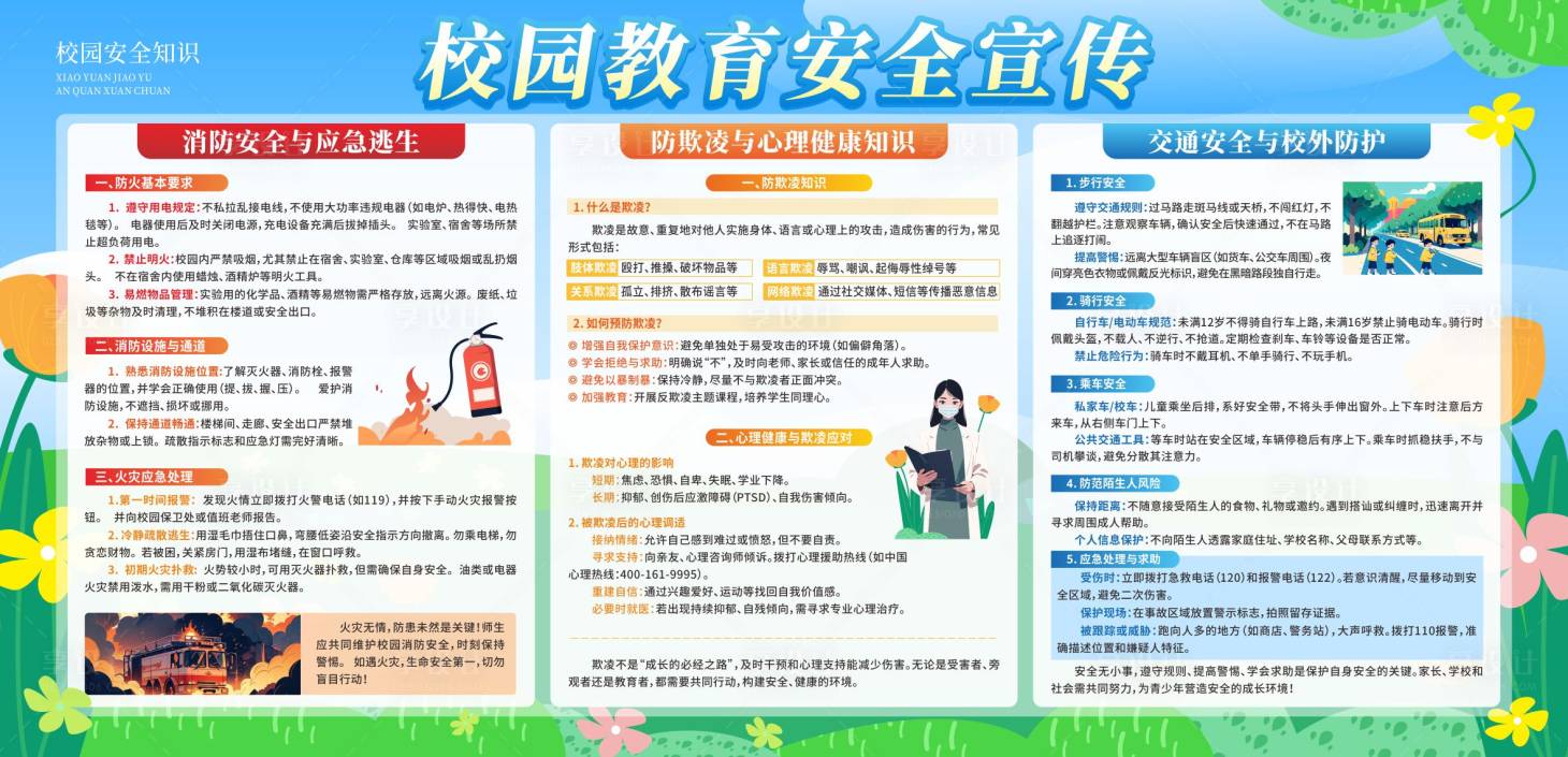 源文件下載【享設計】搜索編號：53610030465487349【校園教育安全知識宣傳展板】