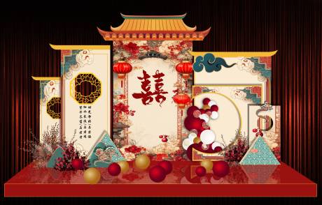 源文件下载【新中式婚礼订婚效果图】编号：84340030432836944