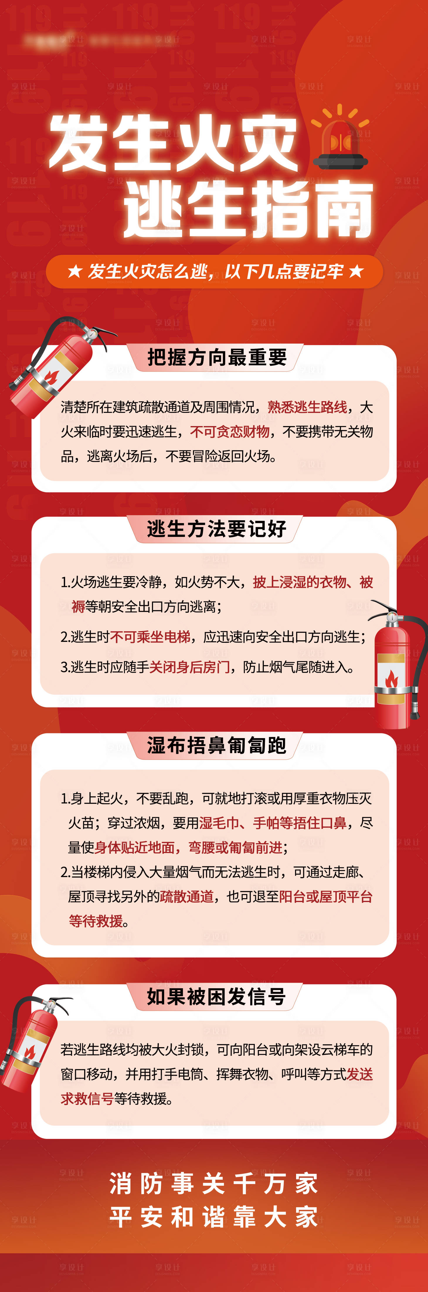 源文件下載【享設計】搜索編號：39320030262927411【火災安全逃生指南長圖海報】