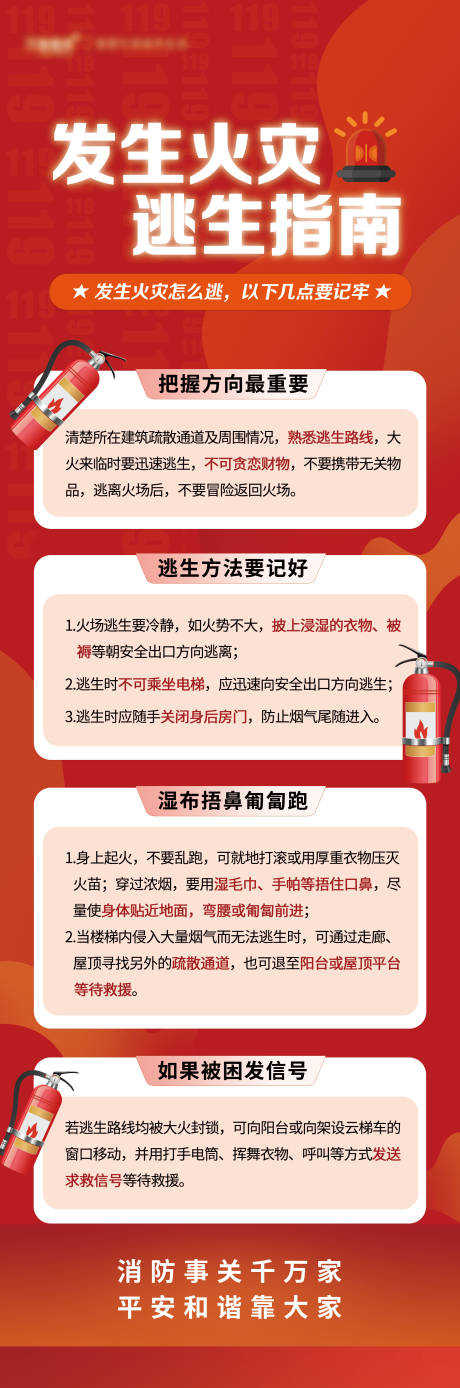 火灾安全逃生指南长图海报