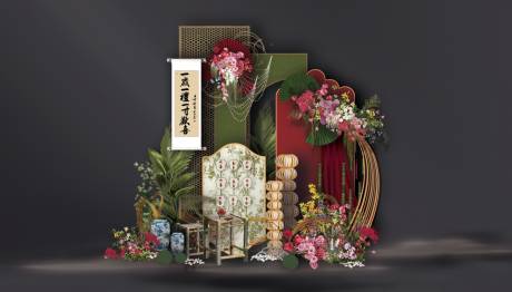 源文件下載【紅綠色新中式小場(chǎng)景布置】編號(hào)：10680031066787191