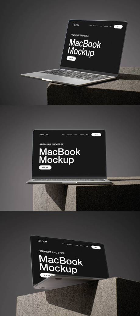 混泥土台上Macbook笔记本样机