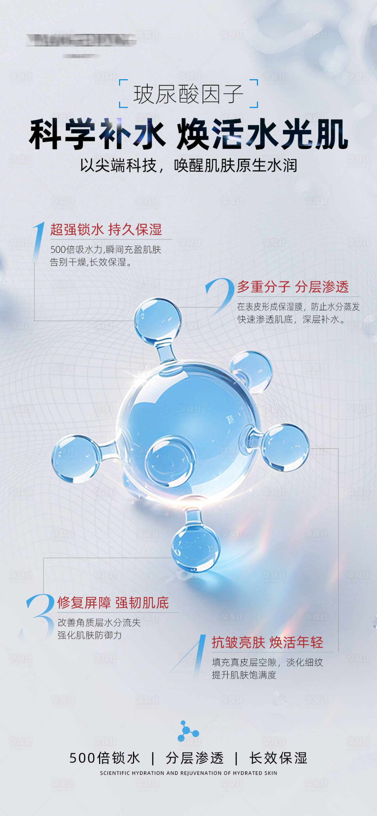 源文件下载【享设计】搜索编号：93620030950694653【玻尿酸分子护肤品产品海报】