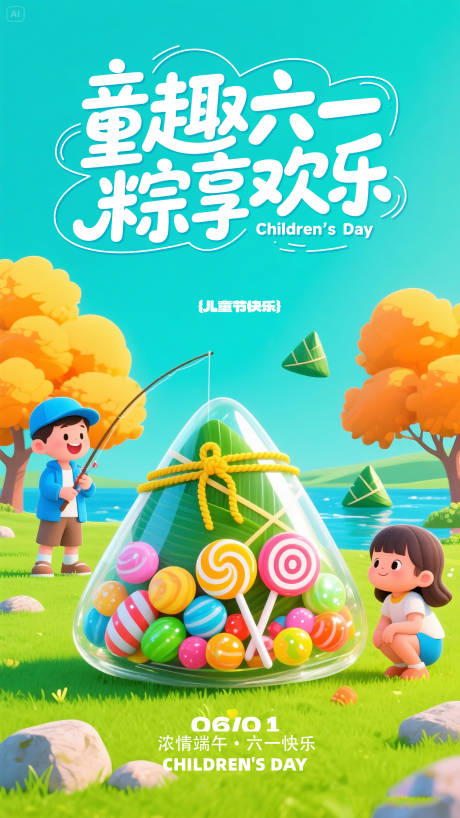 源文件下载【享设计】搜索编号：81150030961556702【儿童节端午节双节海报】