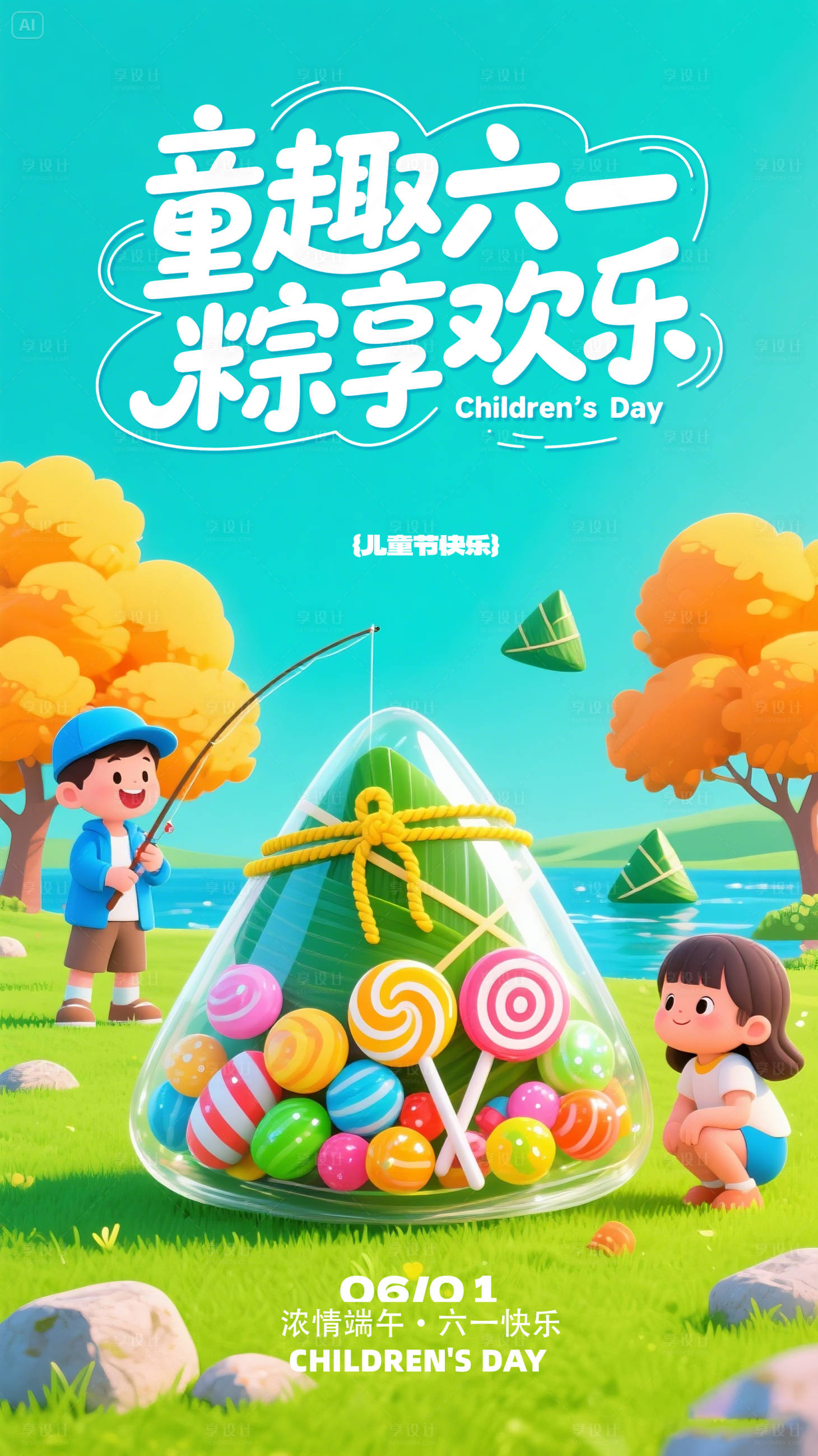 源文件下載【享設計】搜索編號：81150030961556702【兒童節端午節雙節海報】