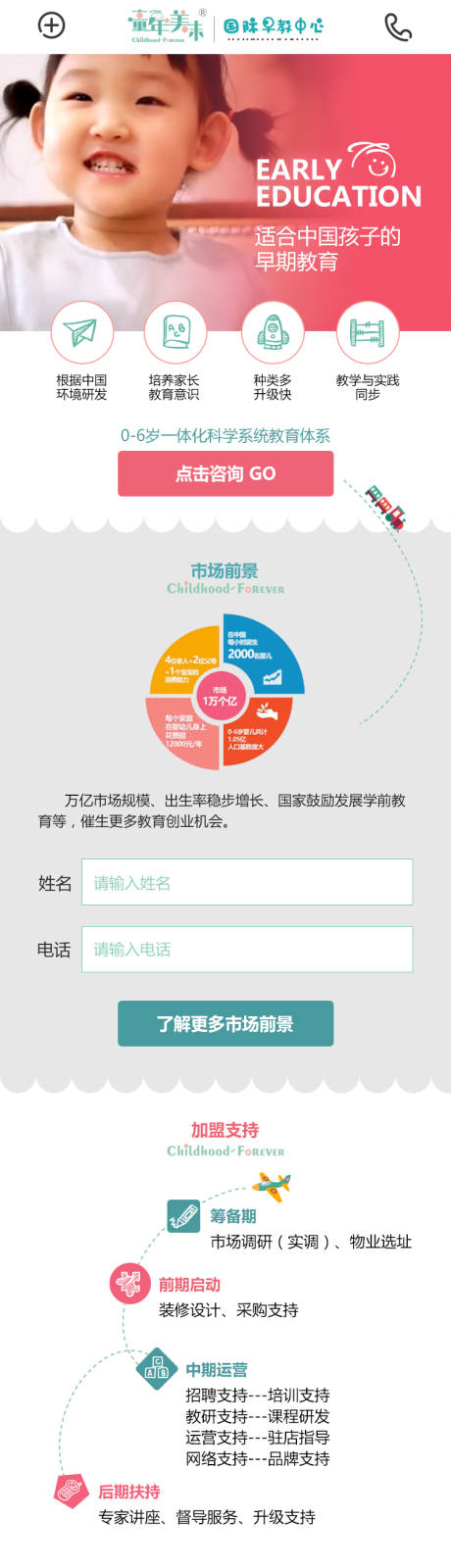 幼儿园UI早教WAP长图加盟页