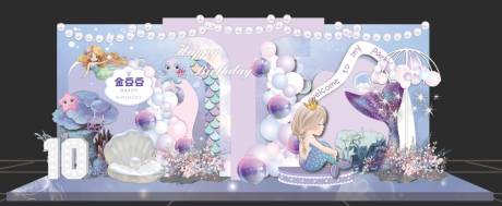 源文件下載【享設計】搜索編號：94610031087841209【美人魚童話卡通夢幻生日宴周歲宴場景布】