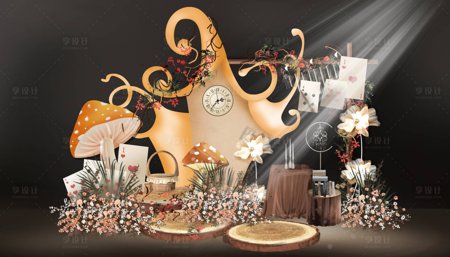 源文件下载【享设计】搜索编号：67960031088826999【爱丽丝魔法梦幻造景生日宴布置】