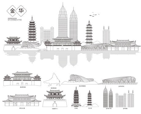 源文件下载【享设计】搜索编号：16200031016648758【杭州金华地标矢量 】