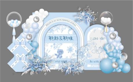 源文件下载【蓝色花纹订婚宴结婚宴美陈堆头】编号：78180030784814457