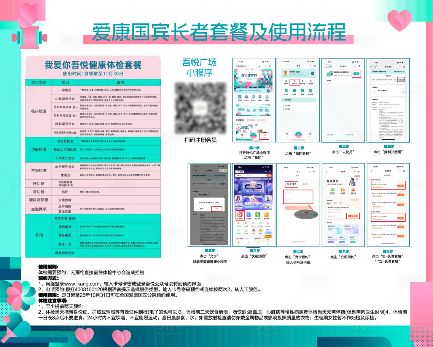 源文件下载【享设计】搜索编号：91130030955218211【地产商业体检套餐使用流程展板】
