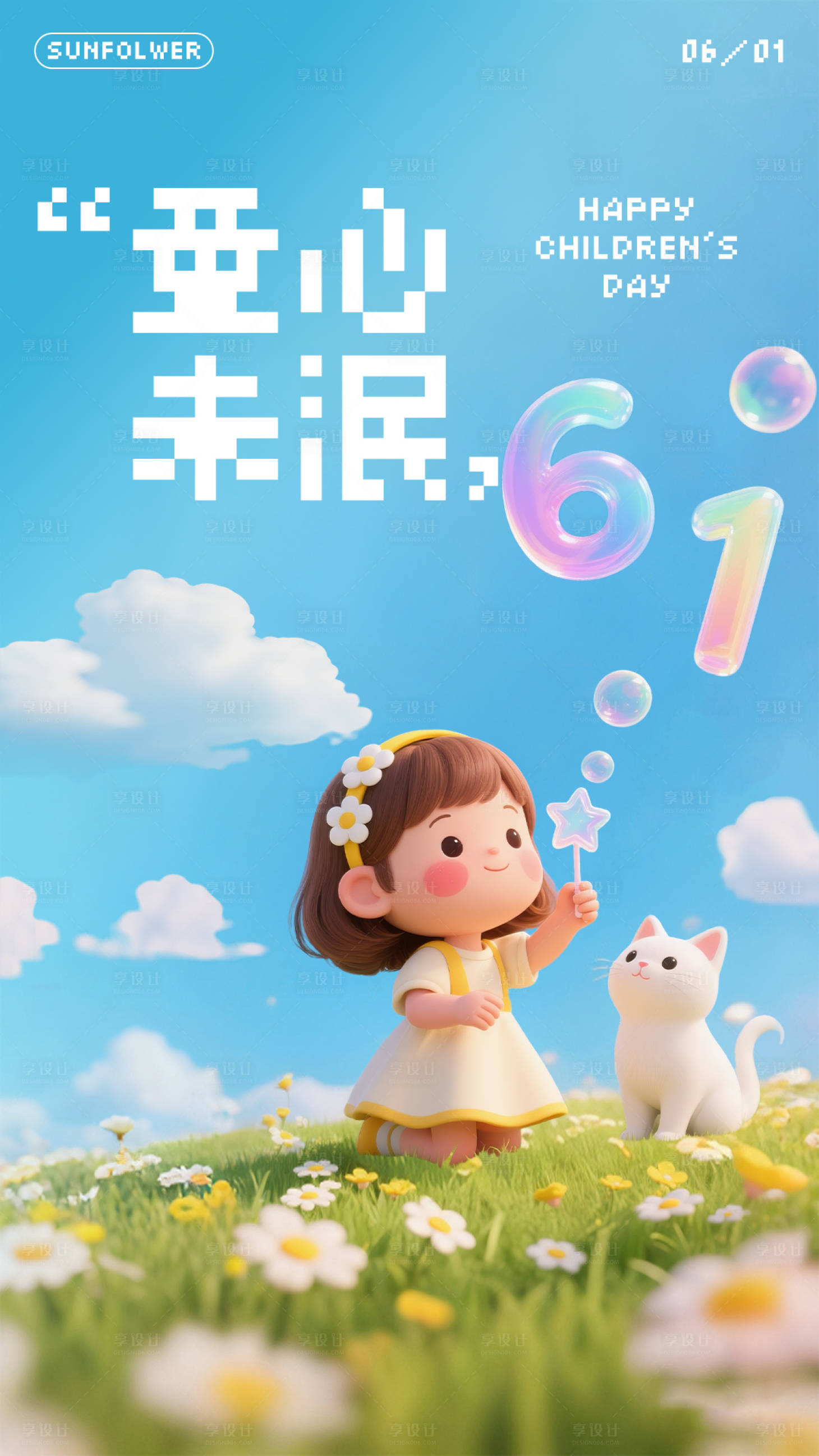 源文件下載【享設計】搜索編號：72330030847636712【3D卡通兒童節海報】
