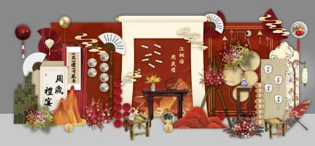 源文件下载【大型红色中国风周岁百日宴布置】编号：94550030819465718