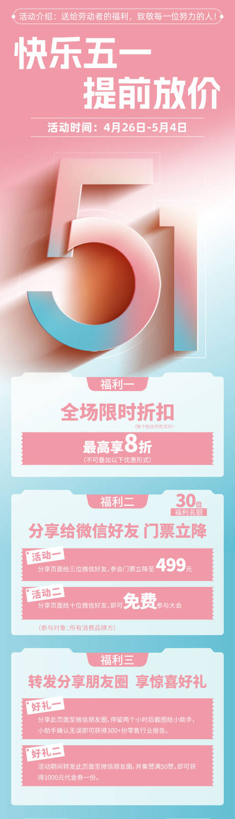 五一劳动节优惠长海报